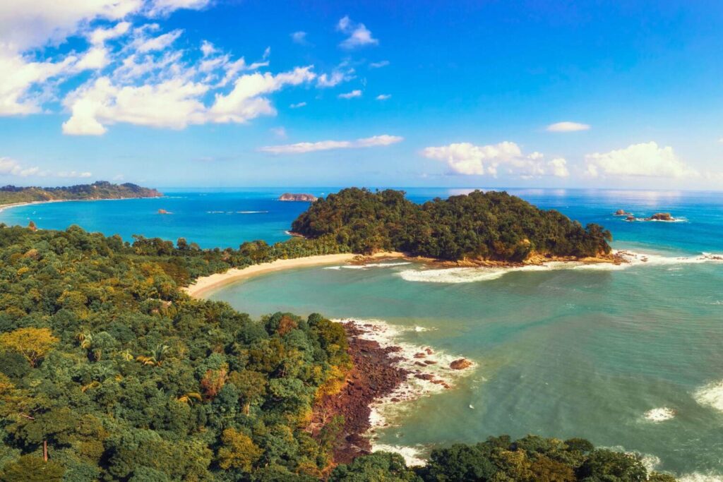 Aerial view of a beach in the Manuel Antonio National Park, Costa Rica