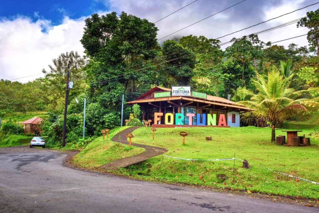 La Fortuna sign near the waterfalls