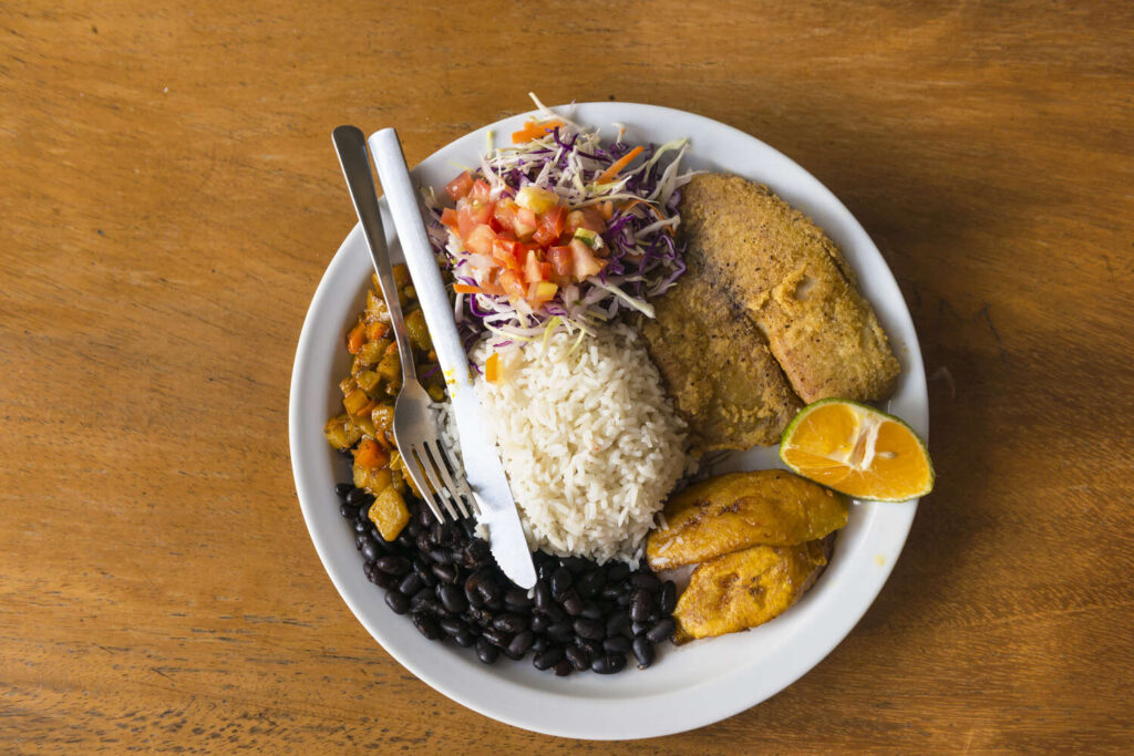 Gallo pinto dish at a restaurant in Costa Rica