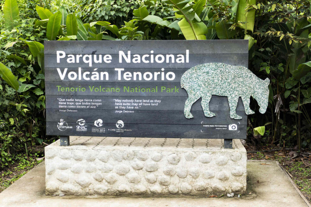 Entrance sign to Tenorio Volcano National Park