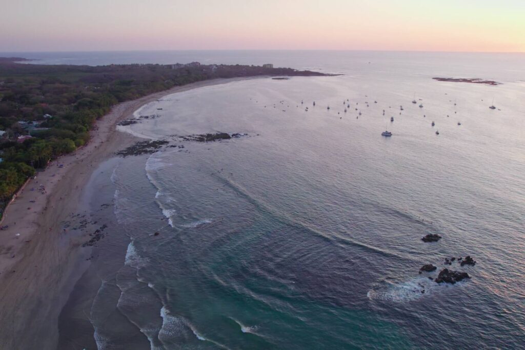 beach from a drone shot in Tamarindo